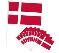 Lot de 10 Petits Drapeaux Danemark, 21x14cm Petit Drapeau Danemark avec Bâton en Plastique Mini Drapeau Denmark pour Eurovision Jardin Bar Euro Compétition Sportive,Coupe du Monde football Fêtes Décor