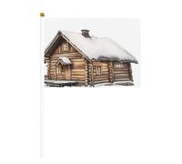 Lot de 10 petits drapeaux de cabane en bois avec toit enneigé, mini drapeaux sur bâton pour fête, activités d'équipe, défilés, décoration de vacances