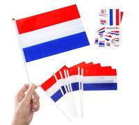 Lot de 10 petits drapeaux des Pays-Bas sur bâtons et 2 tatouages, mini drapeaux néerlandais pour Oly Games 2024, événements sportifs, décorations de fête nationale