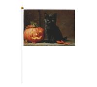 Lot de 10 petits drapeaux d'Halloween en forme de chat noir sculpté en forme de citrouille, mini drapeaux sur bâton pour fête, activités d'équipe, défilés, décoration de vacances