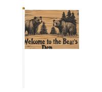 Lot de 10 petits drapeaux en bois « Welcome To The Bear's Den » - Mini drapeaux sur bâton pour fête, activités d'équipe, défilés, décoration de vacances