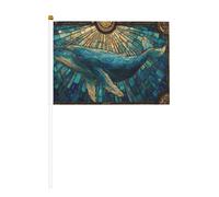 Lot de 10 petits drapeaux en verre teinté bleu baleine sur bâton pour fête, activités d'équipe, défilés, décoration de vacances