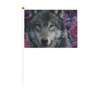 Lot de 10 petits drapeaux fantaisie loup avec roses, mini drapeaux sur bâton pour fête, activités d'équipe, défilés, décoration de vacances