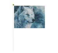 Lot de 10 petits drapeaux fantaisie loup blanc aux yeux bleus, mini drapeaux sur bâton pour fête, activités d'équipe, défilés, décoration de vacances