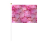 Lot de 10 petits drapeaux floraux à l'encre d'alcool rose sur bâton pour fête, activités d'équipe, défilés, décoration de vacances