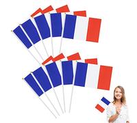 Lot de 10 petits drapeaux français avec baguette en plastique, mini drapeau français de la France, drapeau national français pour célébrer la Coupe du monde 14 x 21 cm
