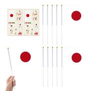 Lot de 10 petits drapeaux japonais sur bâtons et 2 tatouages temporaires pour jeux de fête 2024, mini drapeaux japonais sur bâtons pour événements sportifs, décorations de fête japonaises