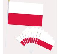 Lot de 10 Petits Drapeaux Pologne, 21x14cm Petit Drapeau Pologne avec Bâton en Plastique Mini Drapeau Poland pour Eurovision Jardin Bar Euro Compétition Sportive,Coupe du Monde football Fêtes Décor