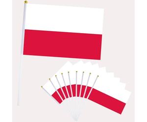 Lot de 10 Petits Drapeaux Pologne, 21x14cm Petit Drapeau Pologne avec Bâton en Plastique Mini Drapeau Poland pour Eurovision Jardin Bar Euro Compétition Sportive,Coupe du Monde football Fêtes Décor