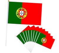 Lot de 10 Petits Drapeaux Portugal,21x14cm Petit Drapeau Portugal avec Bâton en Plastique Mini Drapeau Portugal pour Eurovision Jardin Bar Euro Compétition Sportive,Coupe du Monde football Fêtes Décor
