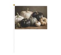 Lot de 10 petits drapeaux rustiques vintage citrouilles blanches et noires sur bâton pour fête, activités d'équipe, défilés, décoration de vacances