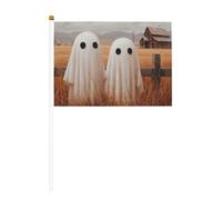 Lot de 10 petits drapeaux tenus à la main, fantômes mignons debout devant une clôture, mini drapeaux sur bâton pour fête, activités d'équipe, défilés, décoration de vacances
