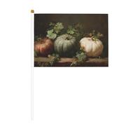 Lot de 10 petits drapeaux vintage avec citrouilles vertes et blanches sur une table, mini drapeaux sur bâton pour fête, activités d'équipe, défilés, décoration de vacances