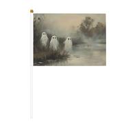 Lot de 10 petits drapeaux vintage mignons fantômes debout près des berges de rivière, mini drapeaux sur bâton pour fête, activités d'équipe, défilés, décoration de vacances