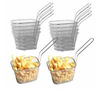 Lot de 10 petits paniers à friture, en acier inoxydable, avec longue poignée, pour cuisine, restaurant, fête, barbecue, 10,5 x 8,5 x 6,5 cm.