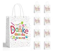 Lot de 10 petits sacs cadeaux d'anniversaire d'enfant - « Danke dass du da warst » - Sacs en papier avec anse - Sacs colorés pour anniversaire d'enfant - Cadeau idéal pour les invités de fête - Pour
