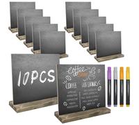Lot de 10 petits tableaux en ardoise à écrire - 15 x 12 cm - Petit tableau double face avec support en bois et stylo effaçable - Mini tableaux inscriptibles pour fête, événement, mariage, anniversaire