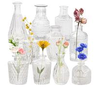 Lot de 10 petits vases en verre pour décoration de table - Mini vases vintage en verre - Petit vase à fleurs - Vase à bourgeons pour décoration de table - Décoration de mariage - Transparent