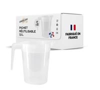 Lot de 10 Pichets Réutilisables 1,5L en PP Alimentaire - Transparent, Empilable, Résistant, Lavable 150x au La