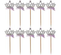 Lot de 10 pics alimentaires pour décoration de gâteau avec ruban à paillettes, papier et bois, 13 x 5 cm, violet