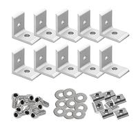 Lot de 10 pièces 90 Degrés Équerre de Fixation Metal, 40 x 40mm Supports d'Angle en Acier Inoxydable, Entretoises de Grille Profilé en Aluminium avec 20 pièces Vis, pour Réparation de Meubles (4040)