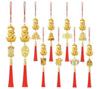 Lot de 10 pièces chinoises 2024 signe du zodiaque dragon - Porte-bonheur - Pièces antiques sur cordon rouge - Meilleur cadeau de pendaison de crémaillère - Pour la richesse et la prospérité
