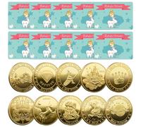 Lot de 10 pièces de monnaie de fée des dents avec différents motifs et 10 certificats de fée des dents - Cadeaux pour filles et garçons - Dents perdues - Cadeaux souvenirs pour enfants