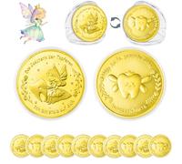 Lot de 10 pièces de monnaie en forme de fée des dents, pierre porte-bonheur, fée des dents, pièce d'or pour enfants, pour la première perte de dents et souvenirs spéciaux