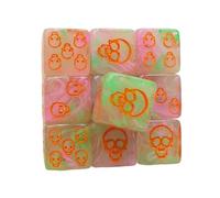 Lot de 10 pièces en acrylique à six côtés Motif tête de mort Jeu de table Dices Jeu de rôle rond Accessoires de jeu de société Accessoires de table à motif de crâne Accessoires pour jeux de rôle