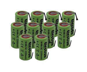Lot de 10 piles Ni-MH SC 2200 mAh, 2,2 Ah, 1,2 V, avec lamelles à souder pour colis de batteries, perceuses, torches, alarmes remplace Ni-Cd 2000 mAh, 2 Ah.