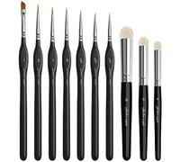 Lot de 10 pinceaux de détail fins avec pinceau sec, pour peinture artistique, maquettes, acrylique, aquarelle, miniatures, huile, figurines (Golden Maple Series)