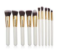 Lot de 10 pinceaux de maquillage multifonctions - Mini outils de maquillage - Cadeau parfait pour femme - Blanc + doré - Pratique et populaire - Traitement durable
