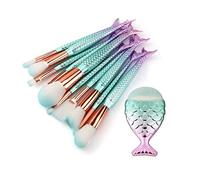 Lot de 10 pinceaux de maquillage professionnels en forme de queue de poisson