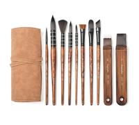 Lot de 10 pinceaux de peinture synthétique Taklon pour aquarelle, acrylique, gouache, 8 têtes de pinceau avec étui de voyage, colle de maïs écologique, plus de 3000 coups testés