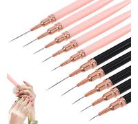 Lot de 10 pinceaux pour nail art - Noir et rose - Pour les dessins détaillés, les pointillés et les lignes fines - Pour professionnels et débutants