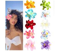 Lot de 10 pinces à cheveux en forme de fleur hawaïenne - Hibiscus - Plumeria - Plage tropicale - 8,9 cm - Accessoires pour cheveux pour les vacances à la mer (10 fleurs de plumeria)