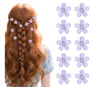 Lot de 10 pinces à cheveux violettes - Petites fleurs - Élégantes - Pour communion et fille - Mini pinces à cheveux en strass - Convient pour mariage, cheveux lisses, bouclés, décoration de coiffure
