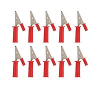 Lot de 10 pinces crocodiles isolées, ouvertures en cuivre pur de 5 mm, clips de test avec jack de 4 mm, matériau en laiton à haute conductivité, gaine isolée en PVC pour batterie (Red)