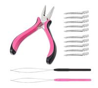 Lot de 10 pinces pour extensions de cheveux - Rose et noir - Pince de 12,5 cm et outils de boucle de 22 cm