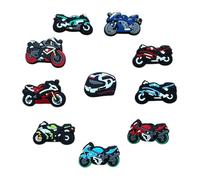 Lot de 10 Pins Breloques Moto pour Crocs - Jibbitz Motard Casque Sport - Décoration Chaussures Sabots Sandales - Cadeau Homme Passionné de Moto - PVC Souple