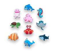Lot de 10 Pins pour Crocs Animaux Marins - Jibbitz Compatibles Sabots et Chaussures - Charms Décoratifs Océan Pieuvre Méduse Baleine Tortue Requin Dauphin - Accessoires Personnalisation