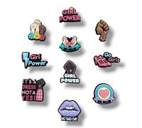 Lot de 10 Pins pour Crocs Girl Power - Charms Couronne, Cœur, Étoile, Message Positif - Accessoires Décoratifs à Clipser - Cadeau Fille