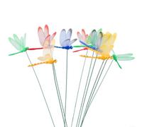Lot de 10 piquets vibrants en forme de libellule pour parterres de fleurs | Design à ressort activé par le vent, vibration réaliste, PVC, ailes réglables, couleurs aléatoires