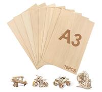 Lot de 10 plaques de contreplaqué A3 de 3 mm en bois de tilleul 42 x 30 cm, plaques de bois pour le bricolage, le modélisme, la pyrogravure, le travail du bois DIY (A3-420 x 300 x 3 mm)