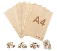 Lot de 10 plaques de contreplaqué A4 2 mm en bois de tilleul 30 x 21 cm pour travaux manuels, modélisme, pyrogravure, bricolage