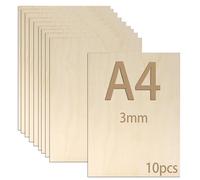Lot de 10 plaques de sperrhéla, 3 mm, contreplaqué A4, 30 x 21 cm, plaque en bois pour travaux manuels, bricolage, travail du bois, traitement laser, pyrogravure, modélisme, décoration, peinture (A4