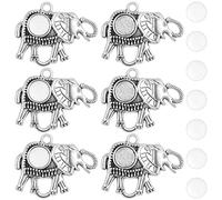 Lot de 10 plateaux à pendentifs en forme d'éléphant en alliage argenté antique avec 10 cabochons en verre transparent pour décoration de bijoux