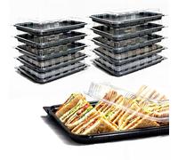Lot de 10 plateaux à sandwich avec couvercles - Plateaux réutilisables en plastique avec couvercles pour la préparation des repas, gâteaux, friandises et sandwichs