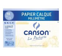 CANSON - Pochette 12 feuilles de papier calque millimétré bistre - A4 - 70g/m²