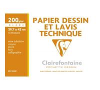Clairefontaine 96288C - Pochette Dessin Scolaire - 10 Feuilles Papier Dessin Blanc Lisse - A3 29,7x42 cm 200g - Idéal pour le Dessin Technique et le Lavis
